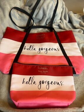 Kate Spade x Clinique Hello, Gorgeous, 2 Bags, Tote & Cosmetic, excellent cond.